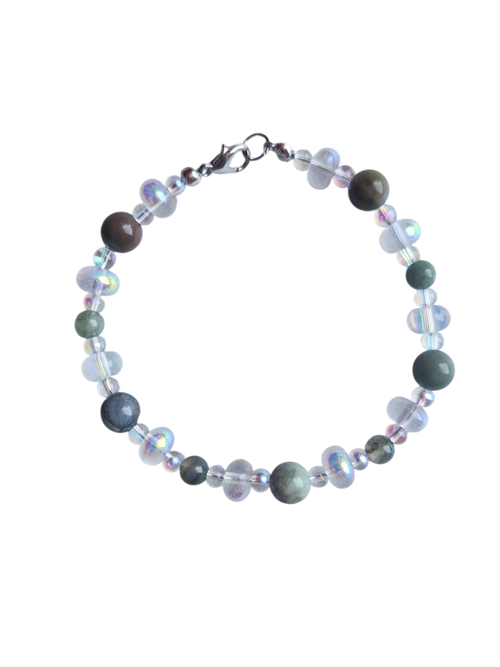 Iridescent Glass & Green Jasper Beaded Bracelet